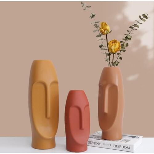 White Pottery Ceramic Human Face Vase Nordic Decoration Home Head Living Room Vase Modern Flower Plant Table Large Vase