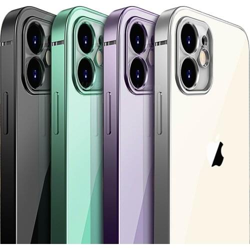 Funda clasica lujo marco cuadrado chapado para iPhone11Pro Max 12 xs xr max 7 8plus se 2020 fundas cubierta transparente suave