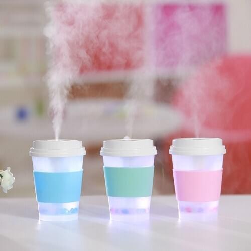 ELOOLE 300 ML Coffee Cup Shaped Humidifier USB Portable Vehicle Mounted Humidifier With Night Light Nanometer Spray For Home Car