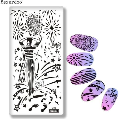 Festival Fireworks Series Nail Stamping Plate Christmas Valentine Celebration Dancer Style Rectangle Nail Image Template C08