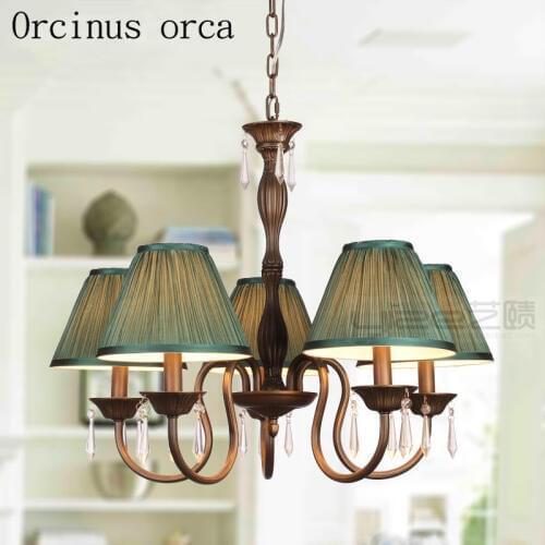 Nordic retro crystal chandelier living room dining room bedroom American style village simple art iron Chandelier free shipping