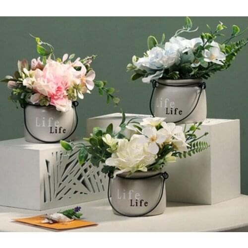 Nordic Simulation Flower Set Ceramic Artificial Fake Flower Plant Bonsai Home Garden Table Room Decor Living Room Home Ornament