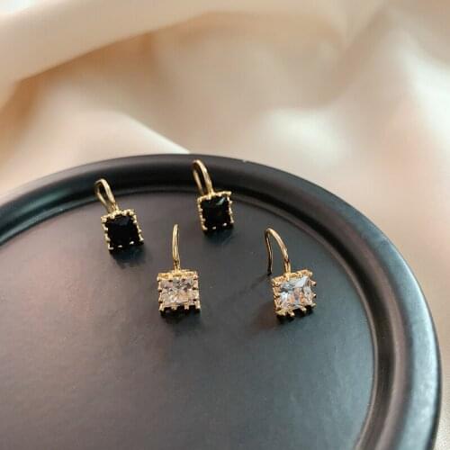 Exquisite, compact and simple square zircon earrings female French net red wild cold wind earrings ear jewelry