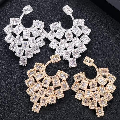 JANKELLY luxury flower Shape Long Earrings Cubic Zirconia Women Wedding Big Earrings Bijoux