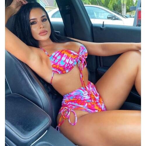 String Bikini Set 2 Piece Outfits Women Split Swimsuit Sexy Open Backless Swimwear Briefs and Bra Bandage Bathing Suit