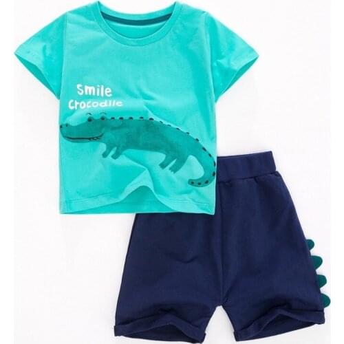 Boy Dinosaur Set Children 2021 Summer New Clothes Casual Cotton Animal Applique Tops + Shorts