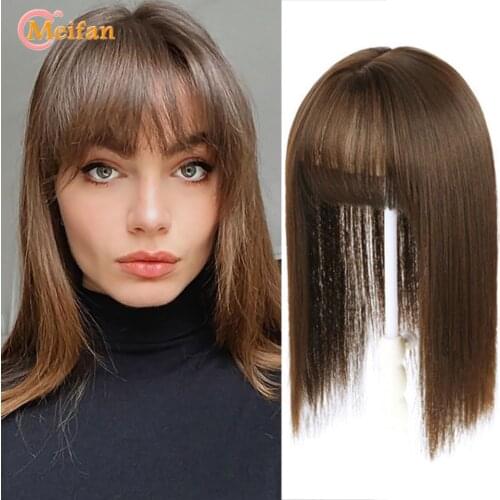 MEIFAN Synthetic Fluffy Stright Top Hair Pieces with Bang Half Head Cover White Hair Natural Invisible Replacement Fake Hair