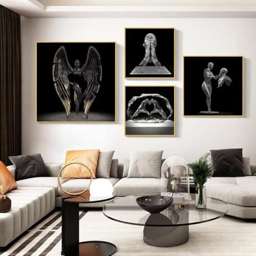 Metal Figure Statue Art Prints Painting on Canvas Black Sculpture Poster and Print Wall Art Picture for Living Room Home Decor
