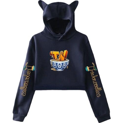 Kawaii Thinknoodles Cat Ear Hoodies Women Long Sleeve Hooded Crop Sweatshirts Hot Sale Casual Streetwear Y2K Girl Clothes