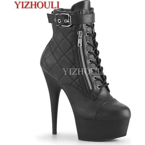 Model stage fashion boots, buckle ankle boots 15 cm high heels, thick - soled classic lace-up spring and autumn, ankle boots