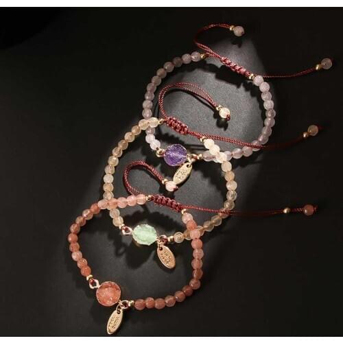 Fashion Bracelet Handmade Weave Adjustable Natural Stone Simple Charm 4MM Bead With Pendant Women Jewelry