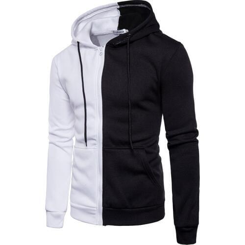 Plus Size mens Hoodie half white half black patchwork hoodies and sweatshirts Men Hip Hop hooded Tracksuits