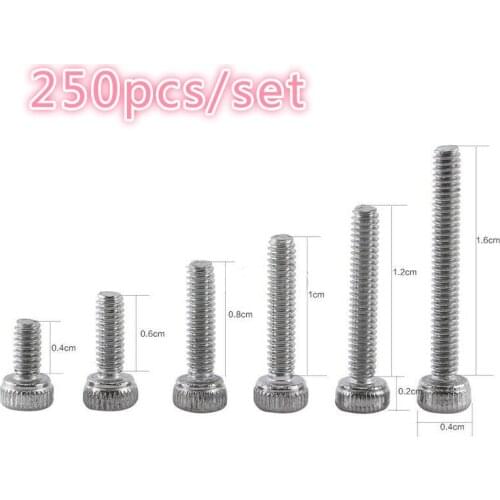 Kit 250pcs M2 Hexagon Bolts Screws Nuts in A2 Stainless Steel Hex Socket Bolt With Hex Nuts Assortment Kit