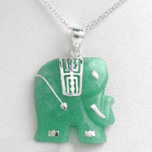 New Fashion Emerald Green Jade Elephant Pendant Chain Necklace