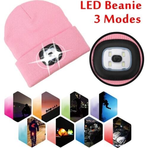 Unisex Autumn Winter LED Light Beanie Hat Warm Beanies Cap Outdoor Fishing Lighted Lamp Running Camping Climbing Flash Headlight