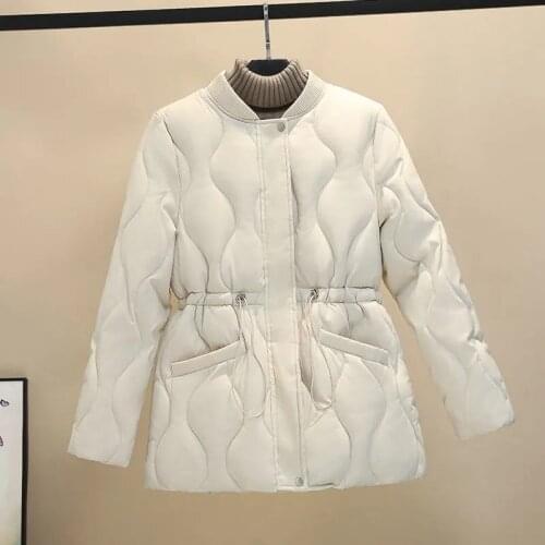 2021 New Short Womens Parkas Autumn Jacket Long sleeve Tie Belt Casual Parka Cotton Warm Padded Coats Jacket Simple Female