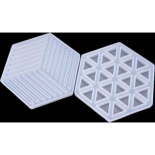 Stripe Coaster Concrete Tray Model Hexagon Hollow Mat Cement Clay Mold Plaster Craft Silicone Mould For Desk Decor