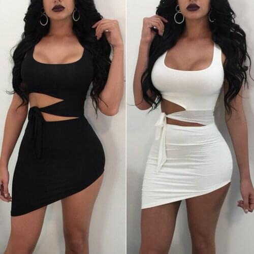Sexy Hypotenuse Hollow Out Party Dress Women High Waist Sexy Package Hip Short Mini Dresses Evening Club Vestidos