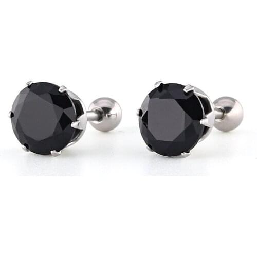 BAECYT 1 Pair Titanium Stainless Steel Six-claw AAA Black Zircon Stud Earrings Diamond Fashion Men & Women Earrings Wholesale