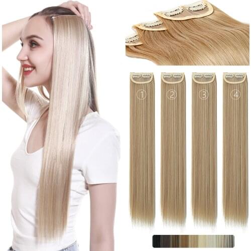 Synthetic Hair Extensions Long Straight 4PCS Clip in on Hair Extensions for Women Girls Natural Blonde Black Fake Hairpiece