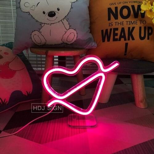 LED Neon Night Light Wall Decor Heart Shape Design Home Girls Bedroom Wedding Party Table Decor Desk Lamp