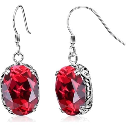 Solid S925 Silver Ruby Diamond Earring For Women Oval Earrings Carved Red Topaz Gemstone Fine Jewellery Garnet Earrings Rushed