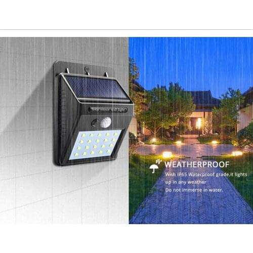 Outdoor Solar Powered LED Wall Lamp IP65 Porch Lights Night Sensor Control PIR Motion Sensor Solar Lamp Path Garden Auto ON OFF