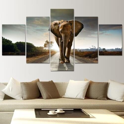 Wall Art Canvas Painting 5 Piece Elephant Modern Abstract Home Decoration Modular Paintings on The Wall For Kids Room Decor