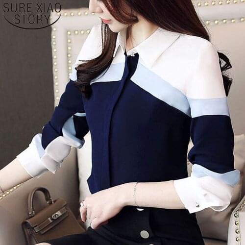Fashion Womens Tops And Blouses 2021 Chiffon Blouse Shirts Women Tops Long Sleeve Ladies Tops Button Spliced Office Lady 5302 50