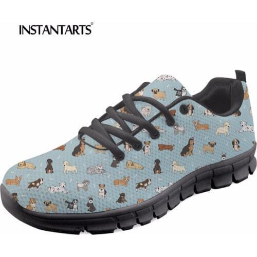 INSTANTARTS Fashion Women Flats Puppy Doodles Youth Girl Comfort Lace Up Sneakers Shoes 3D Cute Dog Pattern Woman Leisure Shoes