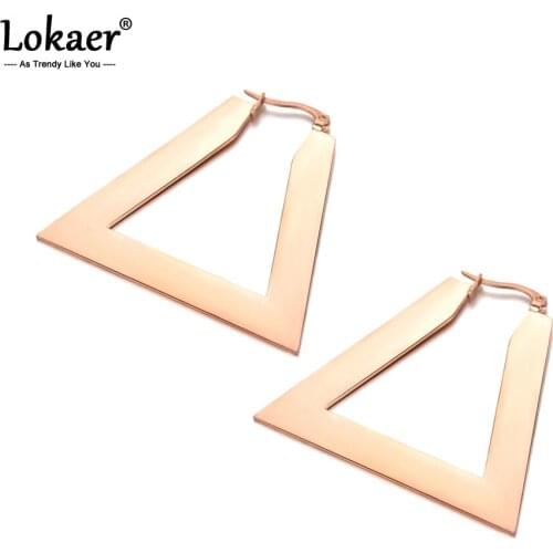 Lokaer Triangular Trapezoid Pendientes Mujer Moda Stainless Steel Rose Gold Color Earrings Punk Style E18066