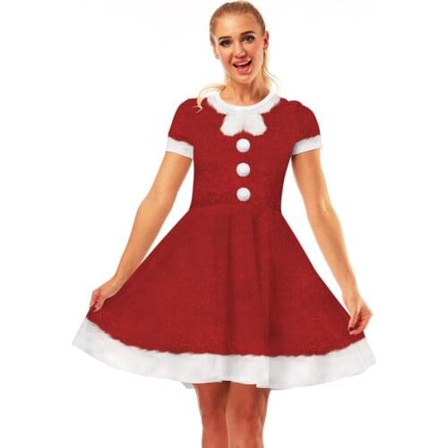 2020 Casual Autumn Christmas Green Dulley Digital Print Women Dresses O-neck Short Sleeve Dress Girls Ladies A-line Dresses