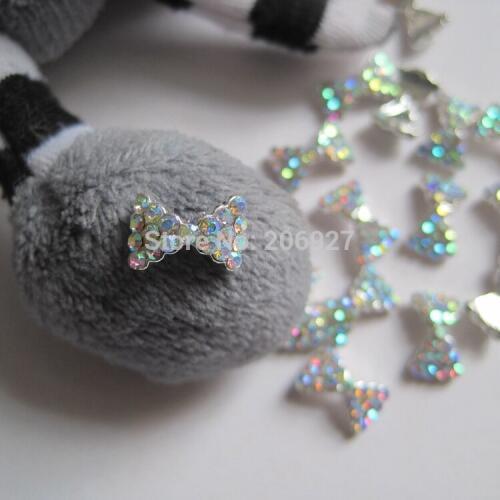 MD-74 10pcs Fancy All AB Rhinestone Silver Bow Metal Charms Metal Deco Charms Nail Art