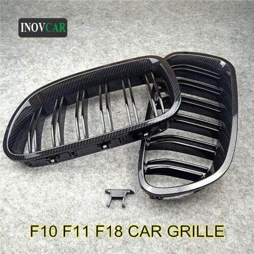 2 Pcs New Car Glossy Black Double Line Front Kidney Grill Grille For 5 Series F10 F11 F18 520i 523i 525i 530i 2010-2017