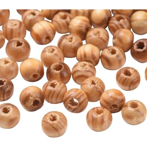 200Pcs Jewelry DIY Beads Wood Beads Lead Free Round Peru 5~6x4mm Hole: 2mm