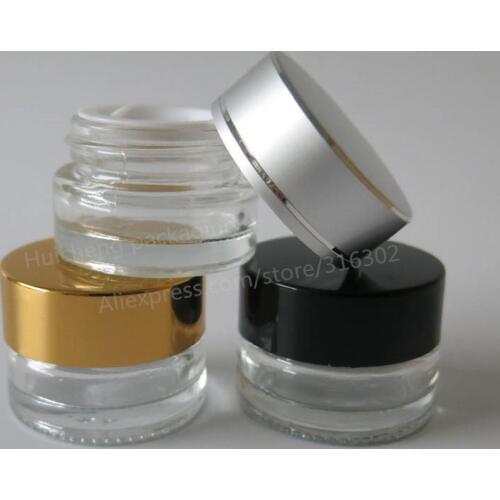 24 x 5g Travel Small glass cream jar with aluminum lids 5cc small glass cosmetic packaging, glass jar Silver Gold Black Cap