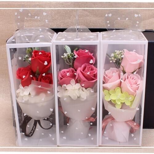 3pcs/set Creative Gift Soap Rose Bouquet Gift Box with Gift Box For Wedding Valentines Day Mothers Day Teachers Day Gift zh1