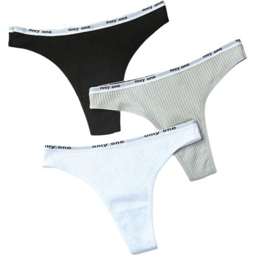 3Pcs Womens Panties Low Rise Ribbed Stretchy G-string Cotton Soft Thongs Underwear Ladies Seamless Lingeries Underpants Briefs