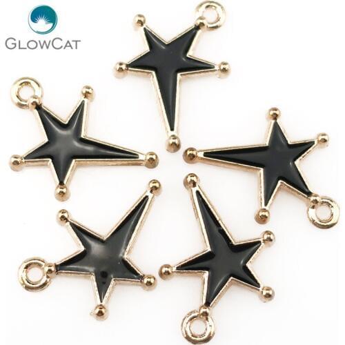 5pcs/lot Light Gold Enamel Black Anomaly Star Beauty Pendant Jewelry Finding Making 22333