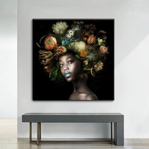 African black woman head flower canvas art and poster art picture living room bedroom home decoration picture (no frame)