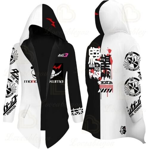 Anime Danganronpa Monokuma Cosplay Costume Unisex Overcoat Black White Bear Long Sleeve Coat Jacket Men Women