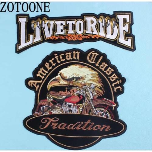 ZOTOONE Biker Punk Patches Embroidered Eagle Wing Rock Motorcycle Large Back Iron On Patches Clothing for Jacket LIVE TO RIDE H