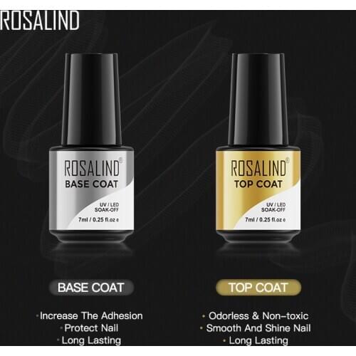 ROSALIND 2pcs Base Top Coat Gel Polish Nail Art Design Soak Off Gel Lacquer Long Lasting All For Manicure 7ml Nail Polish