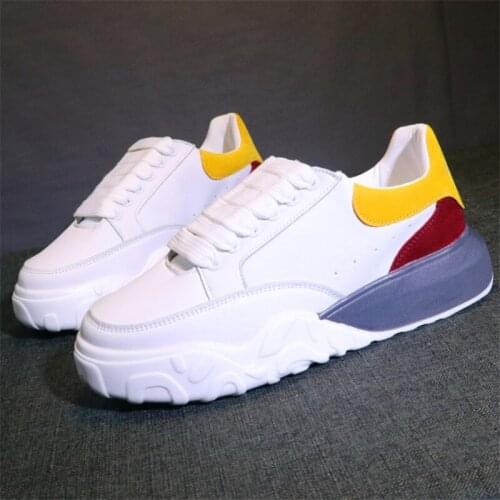 McQueen White Shoes Womens Spring New Leather Thick Bottomed Versatile Muffin Bottom Casual Forrest Gump Womens Shoes Daddy