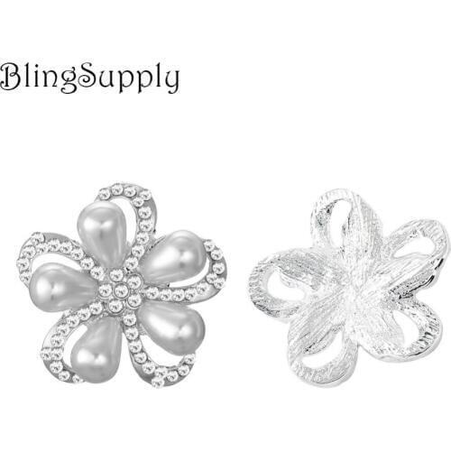 Free shipping 24mm 50PCS/lot flatback pearl rhinestone button for hair accessory (BTN-5564-)