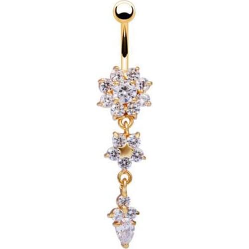 Free Shipping Gold Zircon Heart belly ring Star Flower Belly Button Rings Dangle Barbell Navel Ring Body Piercing Jewelry