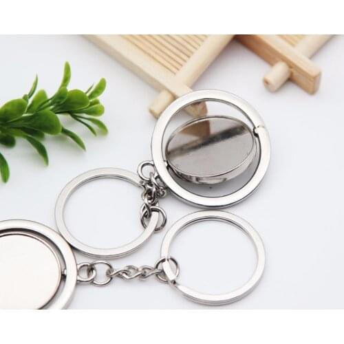 27mm Silver Plated Round Blank 360 Rotating Key Chain Key Ring For DIY Jewelry Finding 1pcs