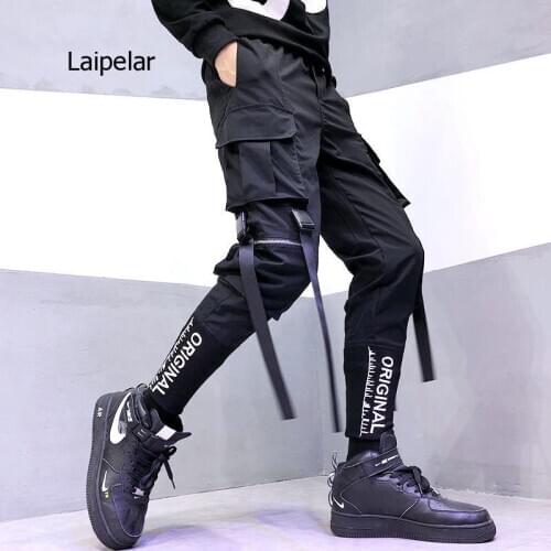 Street Wear Ribbons Pockets Harem Pants Men Spring Summer Casual Sweatpants Hip Hop Joggers Slim Fit Black Pencil Pants