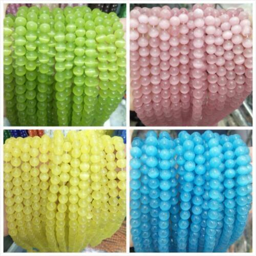 Natural Stone Colorful Cat Eye Glass Round Beads 4 6 8 10 12 MM Pick Size For Jewelry Making DIY Bracelet Necklace Material