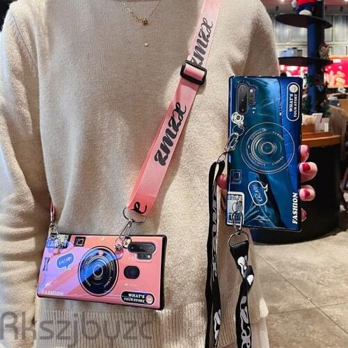 For Samsung A21S Case Camera Soft Blue Light Phone Case For Samsung Galaxy A10S A20S A30S A40S A50S A70S Silicon Lanyard Cover